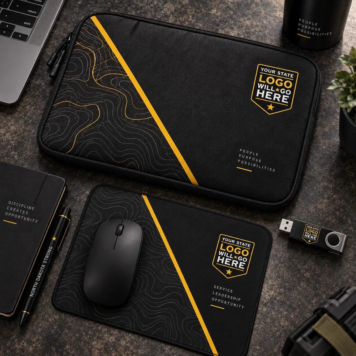 Coordinated Desk Pad Set — Black and gold