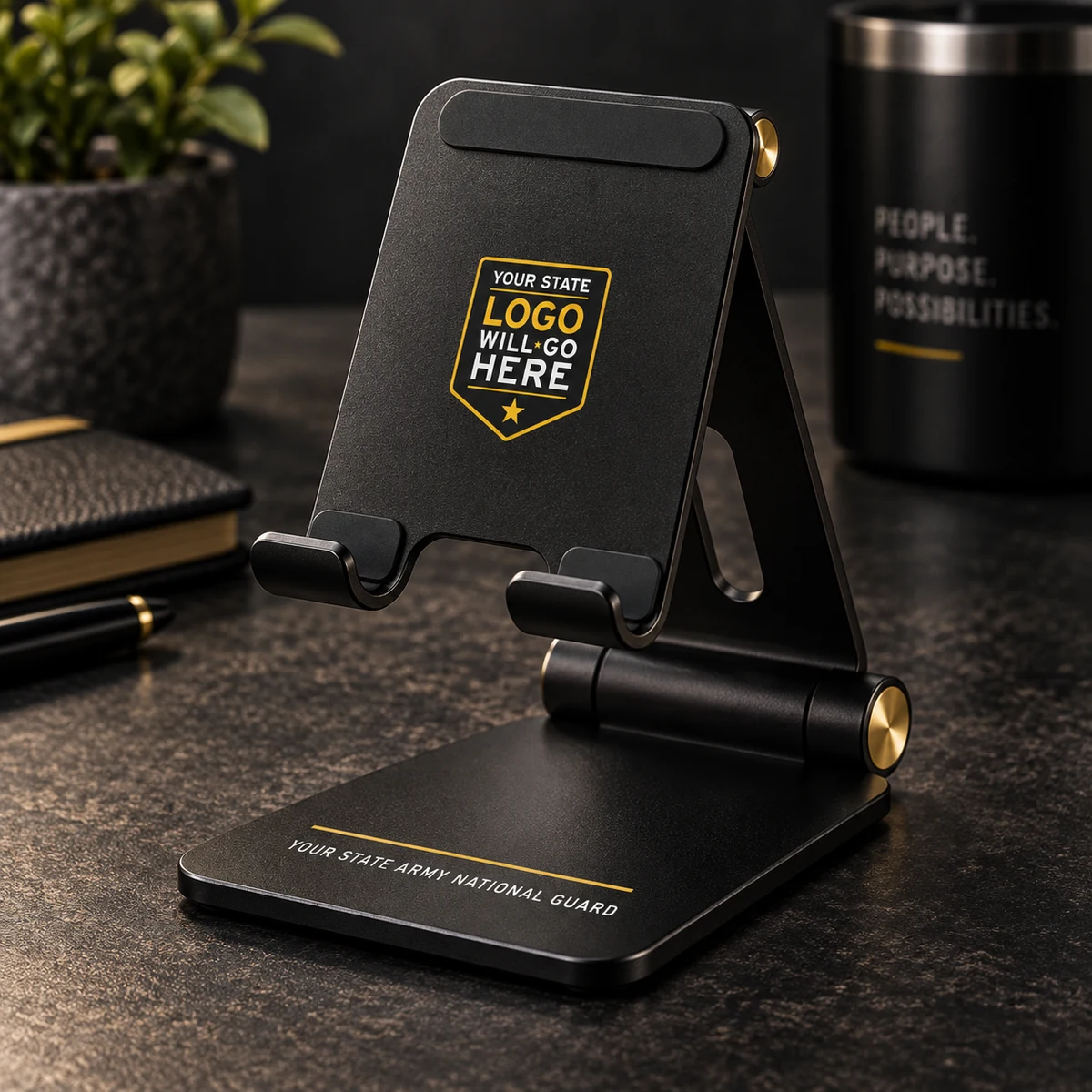 Phone and Tablet Stand — Black and gold