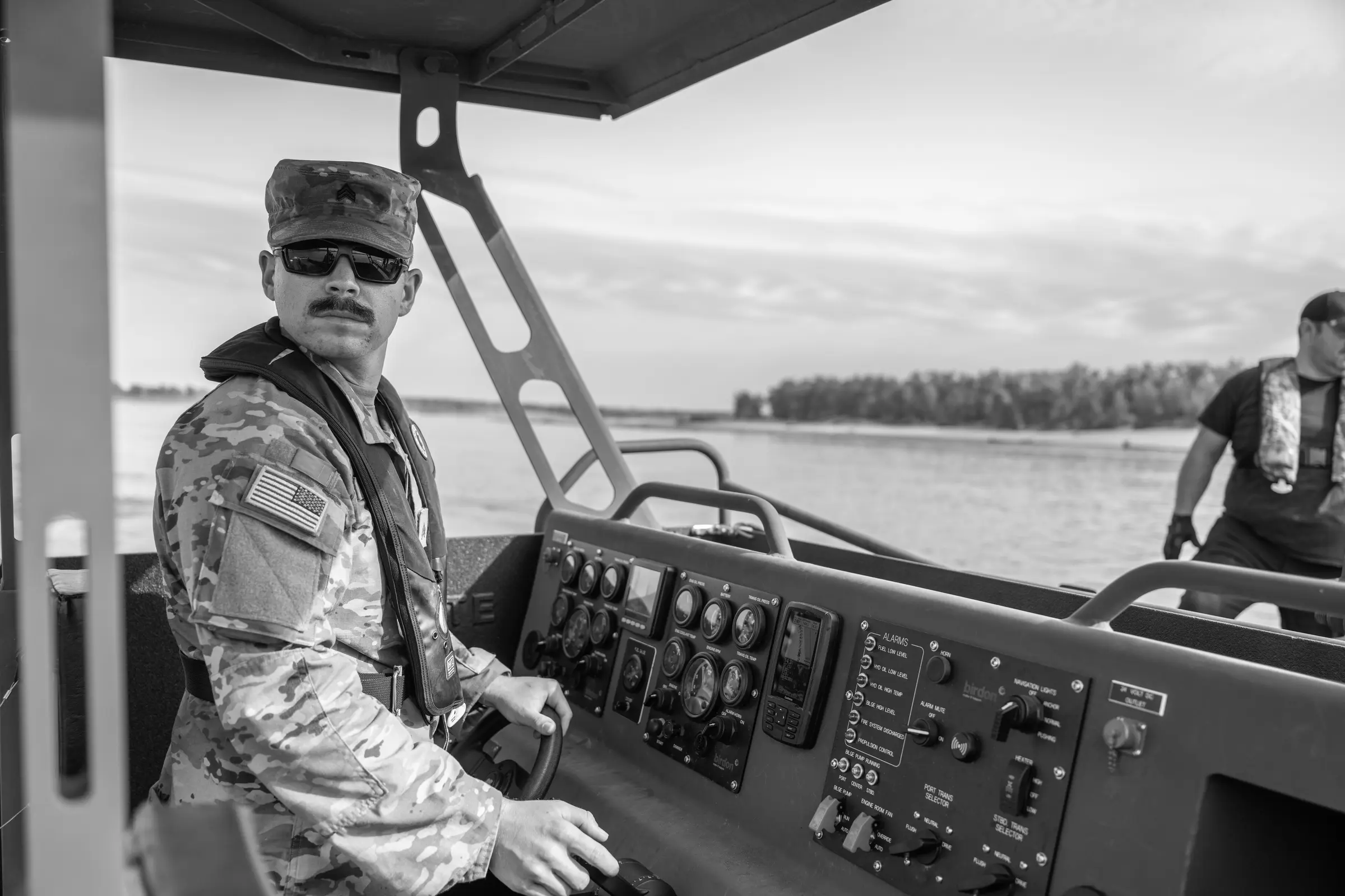 A Your State Army National Guard Soldier operating bridge equipment